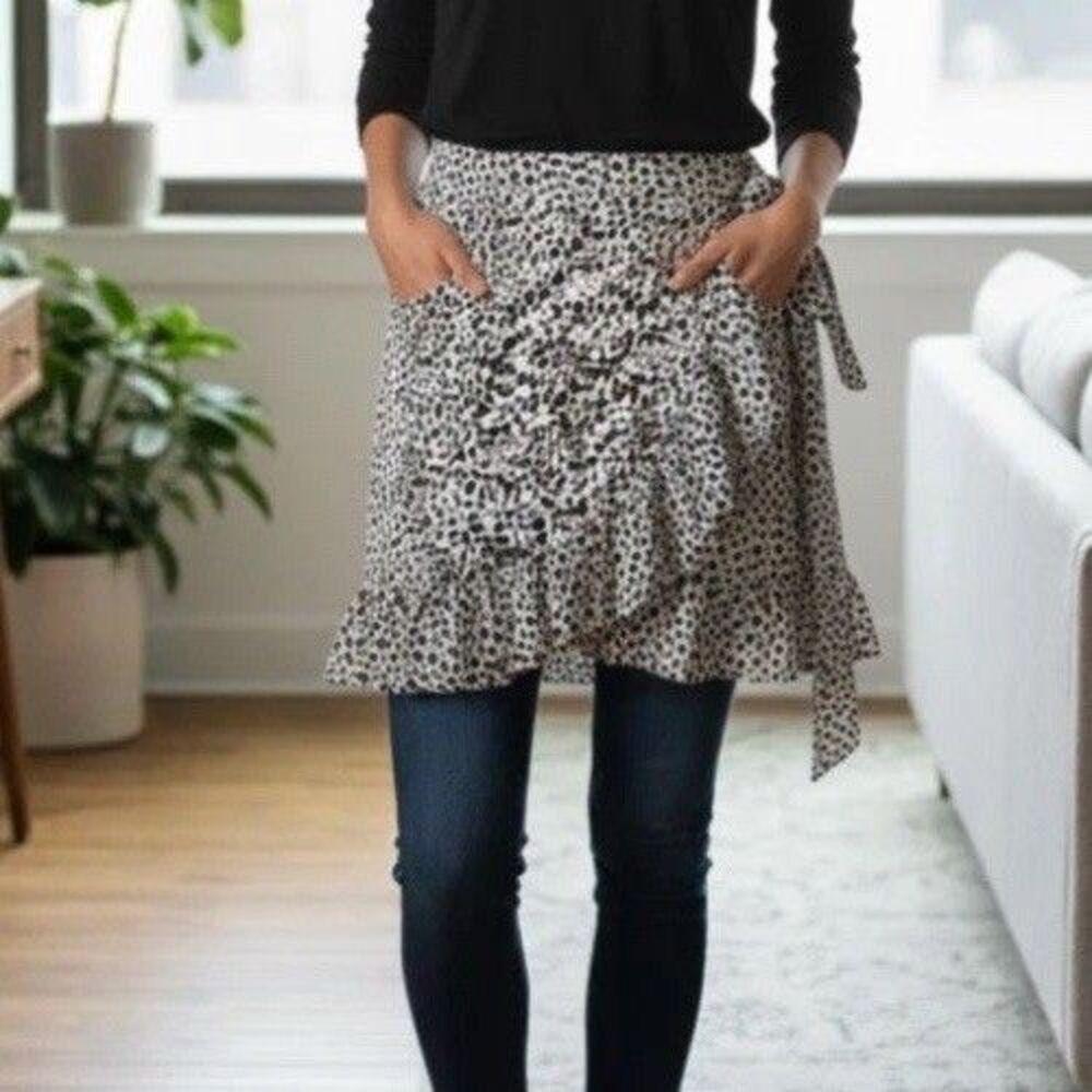 Express Women’s Sz 14 Flirty Boho Faux Wrap Skirt Ruffle Accent Tie Belt Print